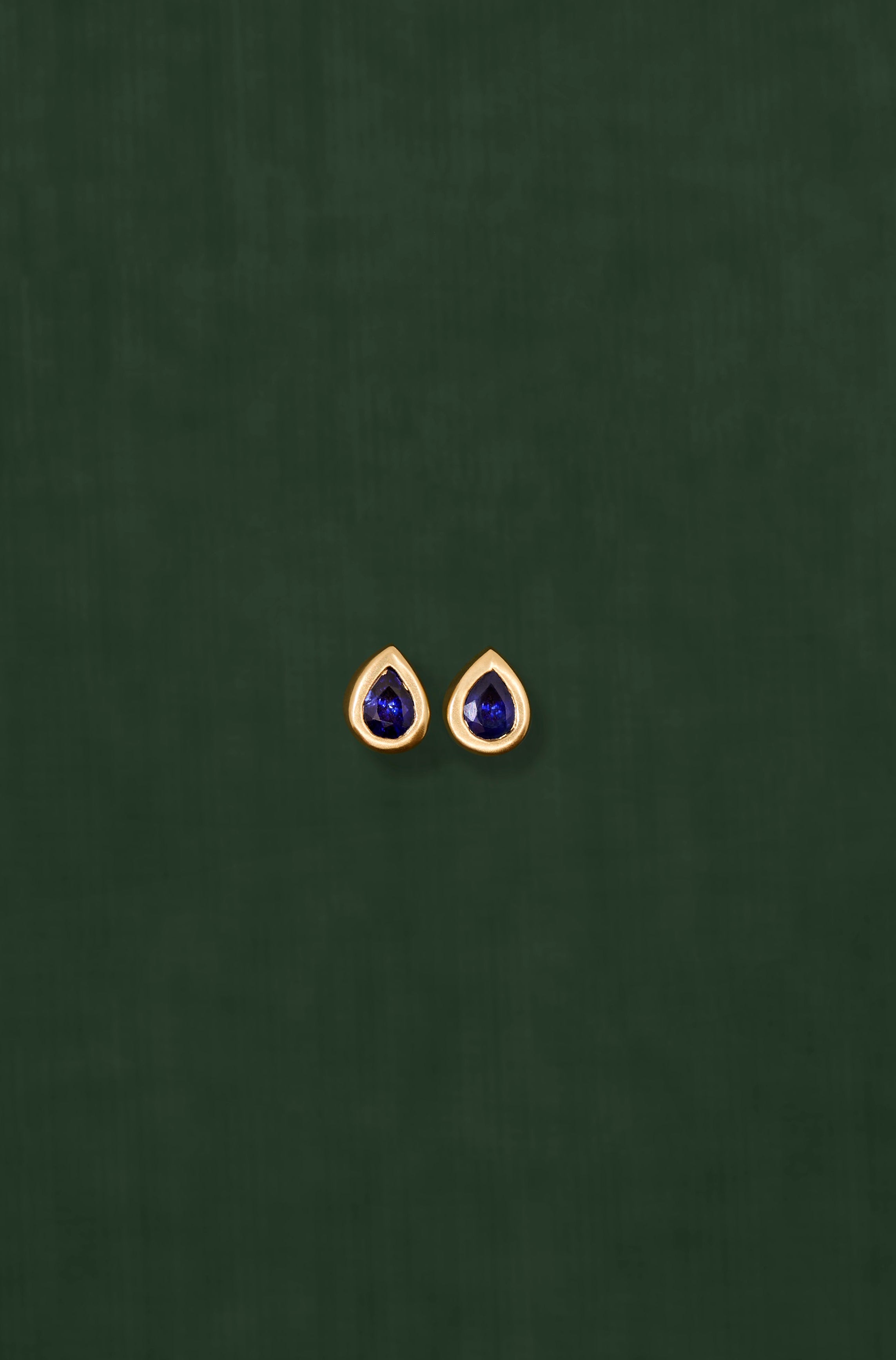 18K gold stud earrings with blue sapphire — handcrafted gemstone studs — Sun Rae