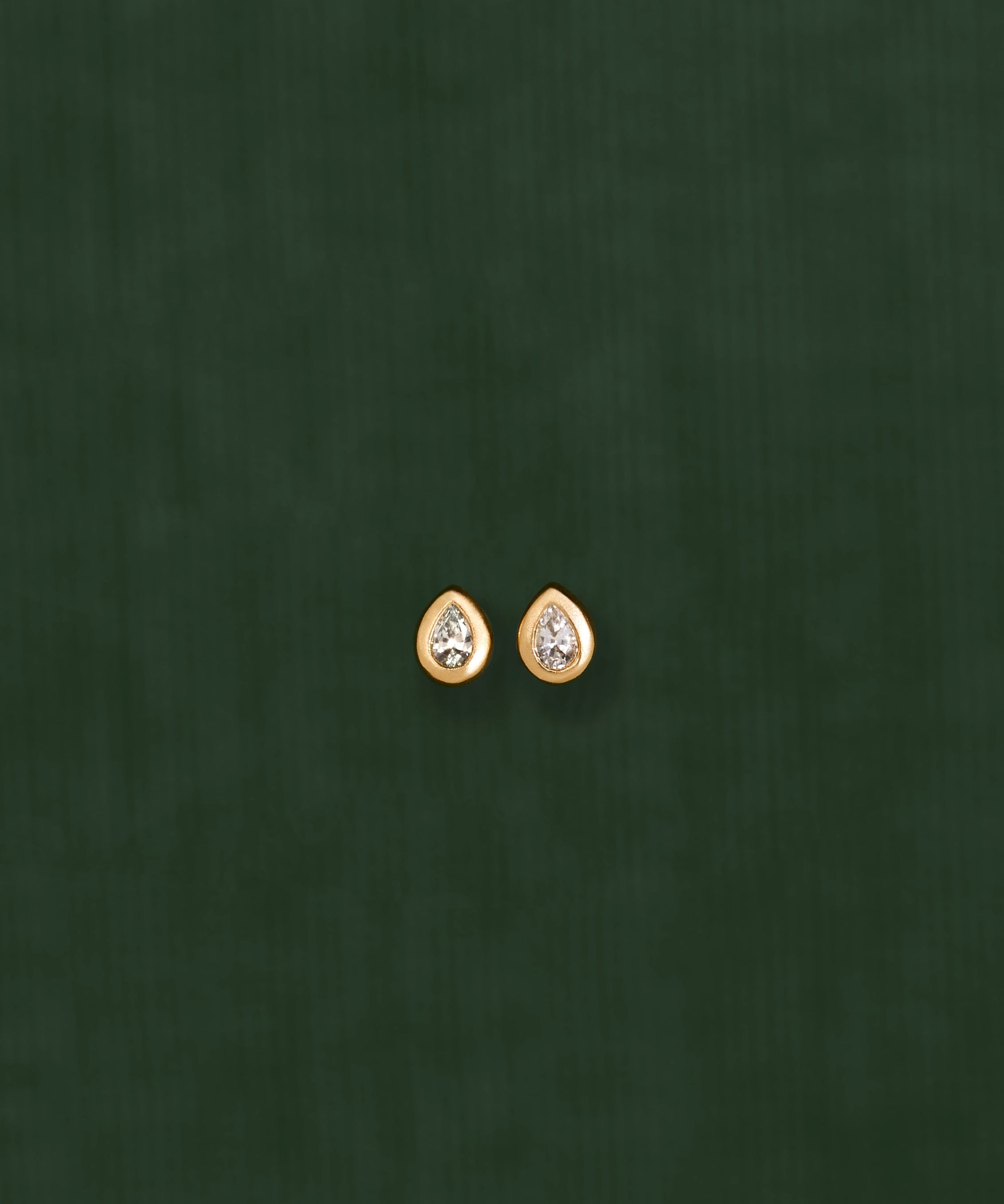 18K gold stud earrings with white sapphire — handcrafted gemstone studs — Sun Rae