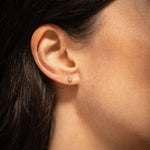 18K gold stud earrings with white sapphire — handcrafted gemstone studs — Sun Rae