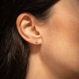 18K gold stud earrings with white sapphire — handcrafted gemstone studs — Sun Rae