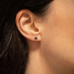 18K gold stud earrings with blue sapphire — handcrafted gemstone studs — Sun Rae