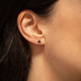 18K gold stud earrings with blue sapphire — handcrafted gemstone studs — Sun Rae