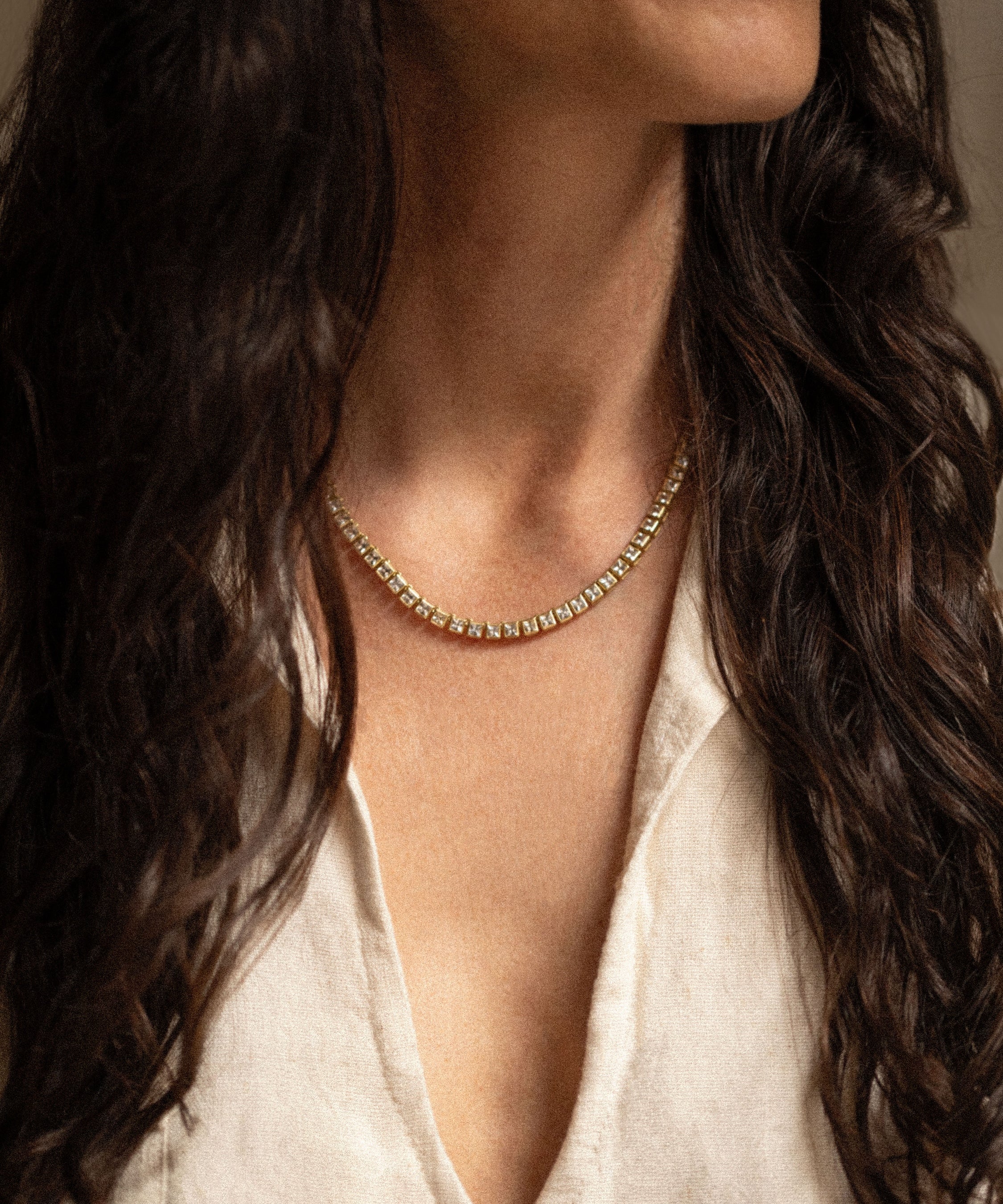 18K gold Sunlace necklace — handcrafted white sapphire gold necklace — artisan jewelry — Sun Rae