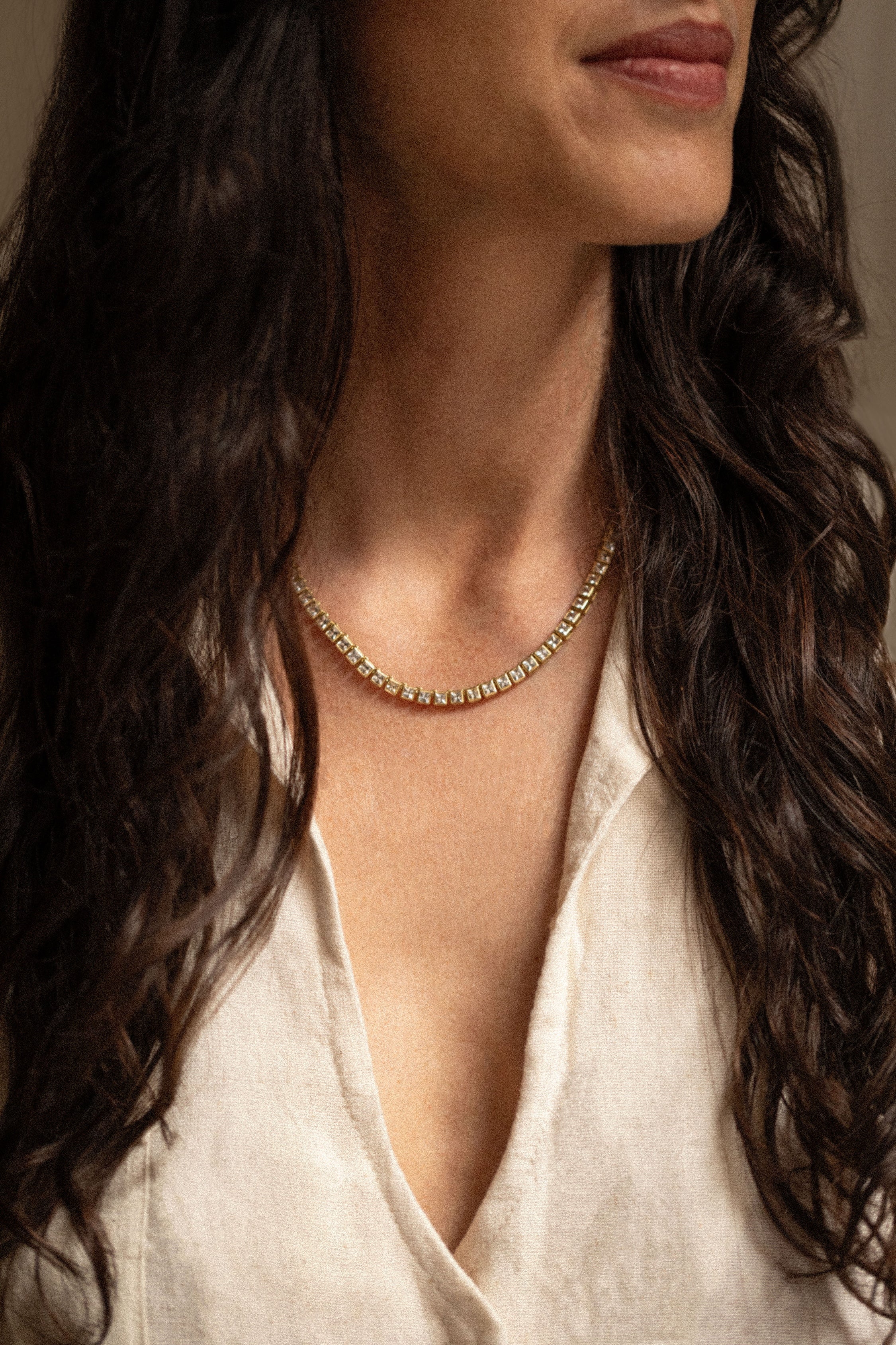 18K gold Sunlace necklace — handcrafted white sapphire gold necklace — artisan jewelry — Sun Rae