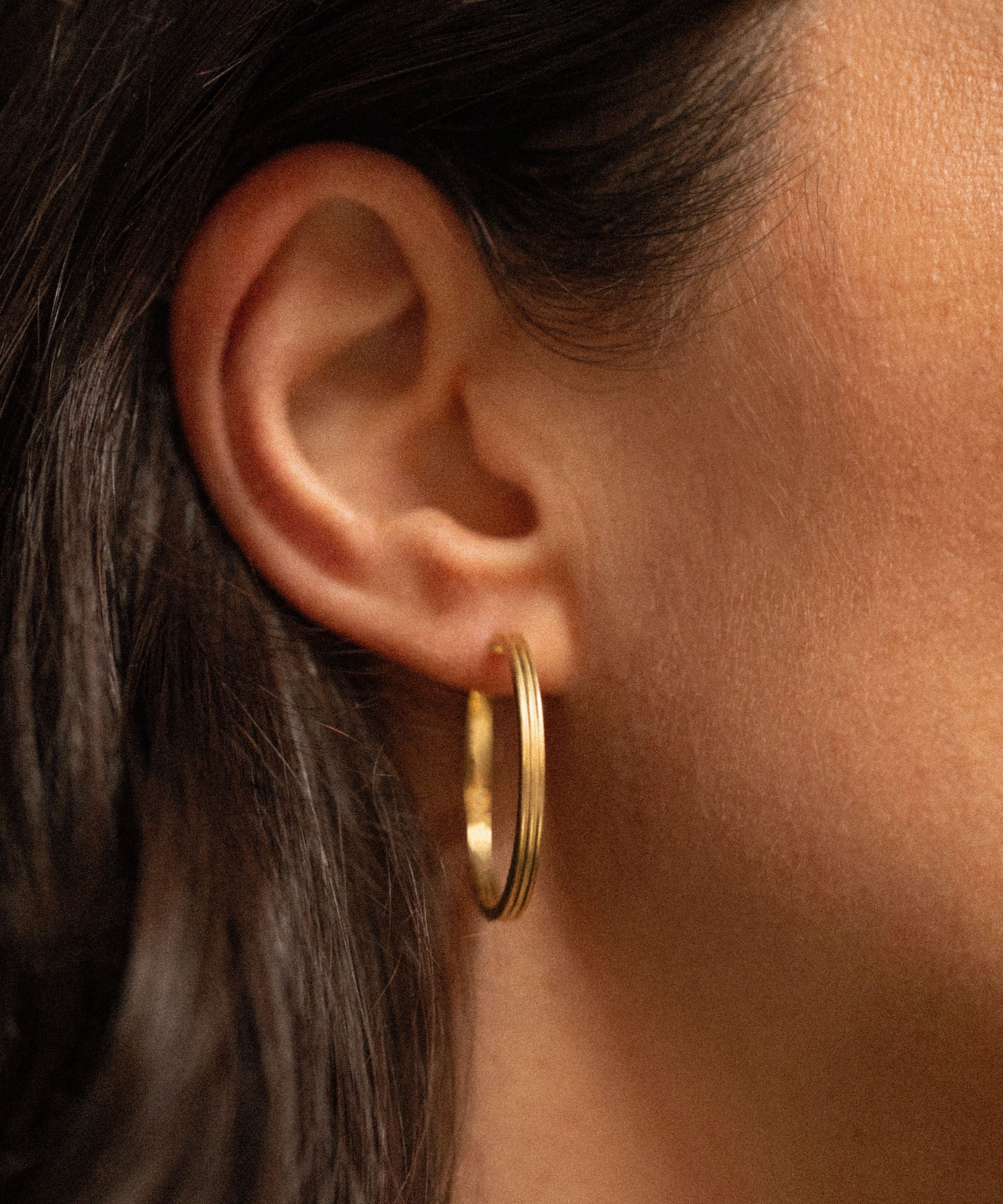 18K gold Trinity hoop earrings — handcrafted gold hoops — artisan jewelry — Sun Rae