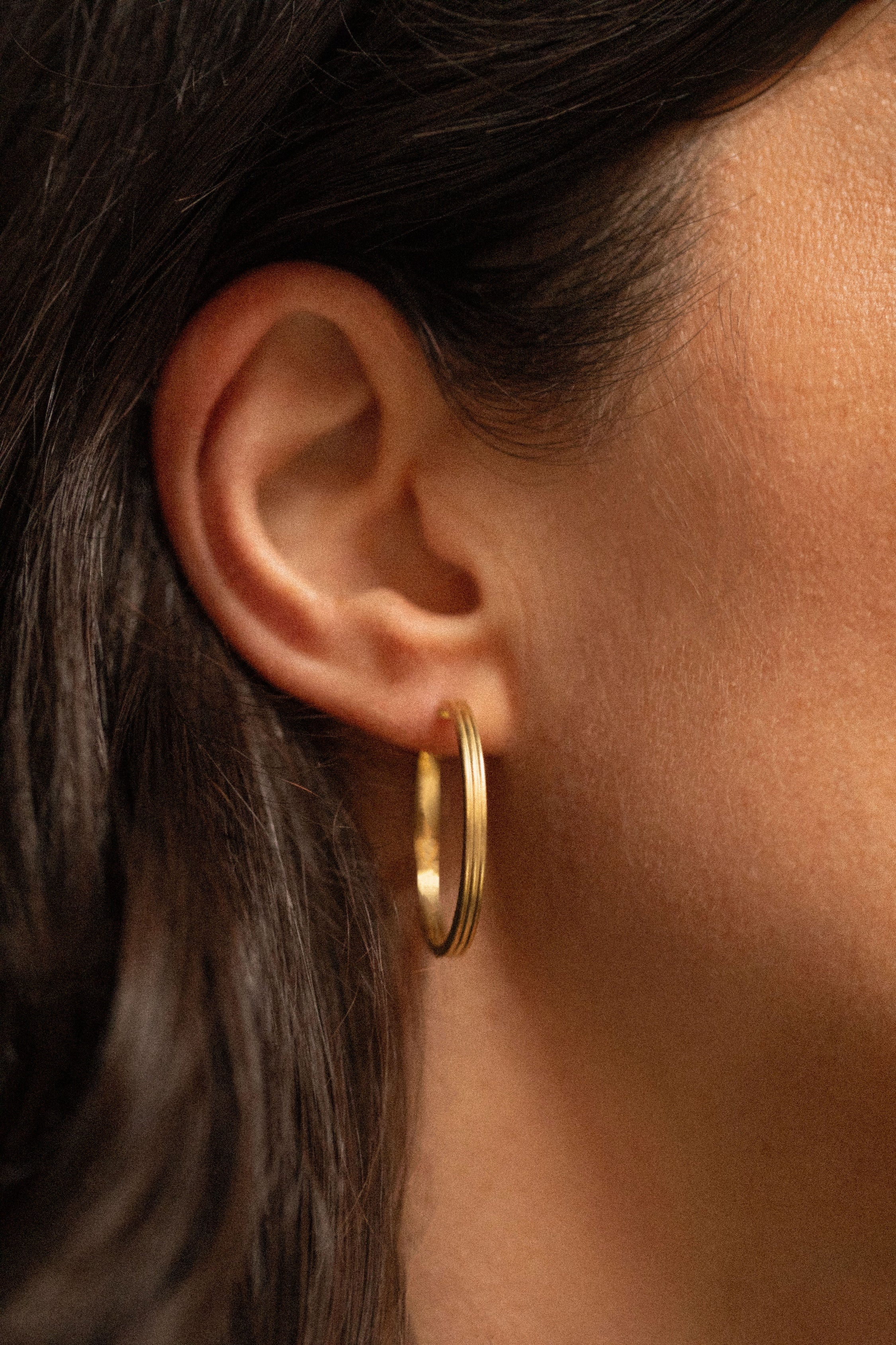 18K gold Trinity hoop earrings — handcrafted gold hoops — artisan jewelry — Sun Rae