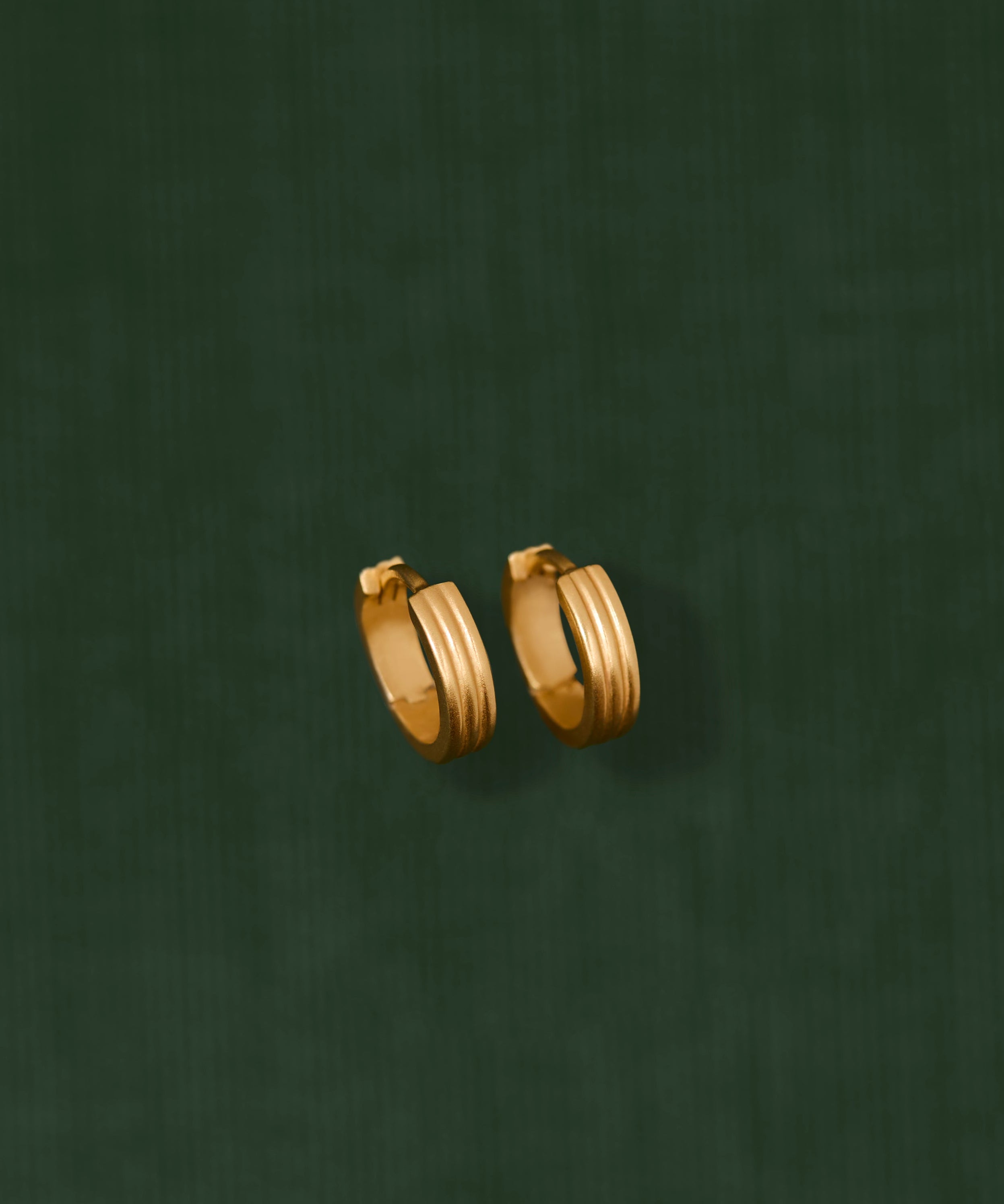 18K gold Trinity huggie earrings — handcrafted gold huggies — artisan jewelry — Sun Rae