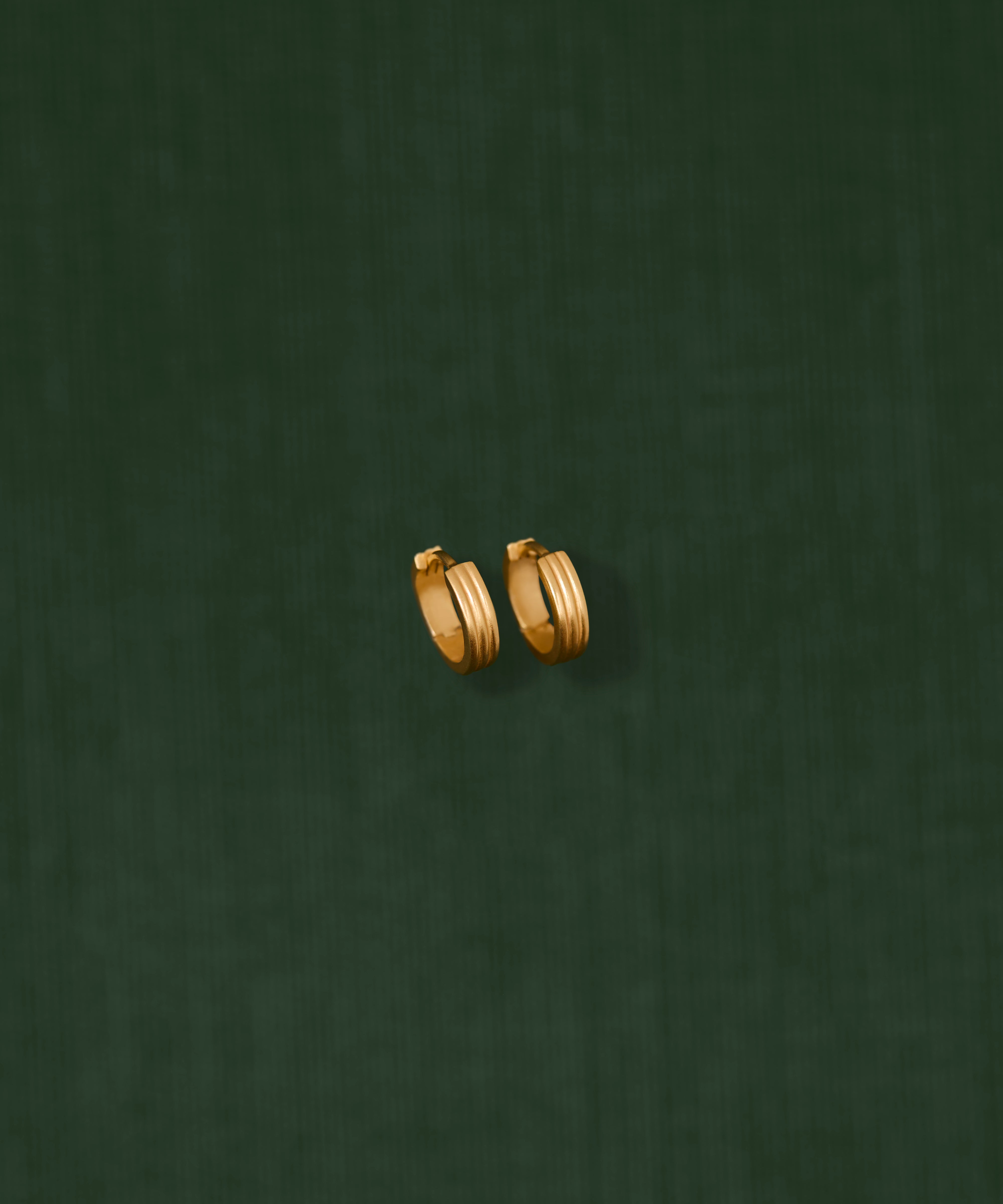 18K gold Trinity huggie earrings — handcrafted gold huggies — artisan jewelry — Sun Rae