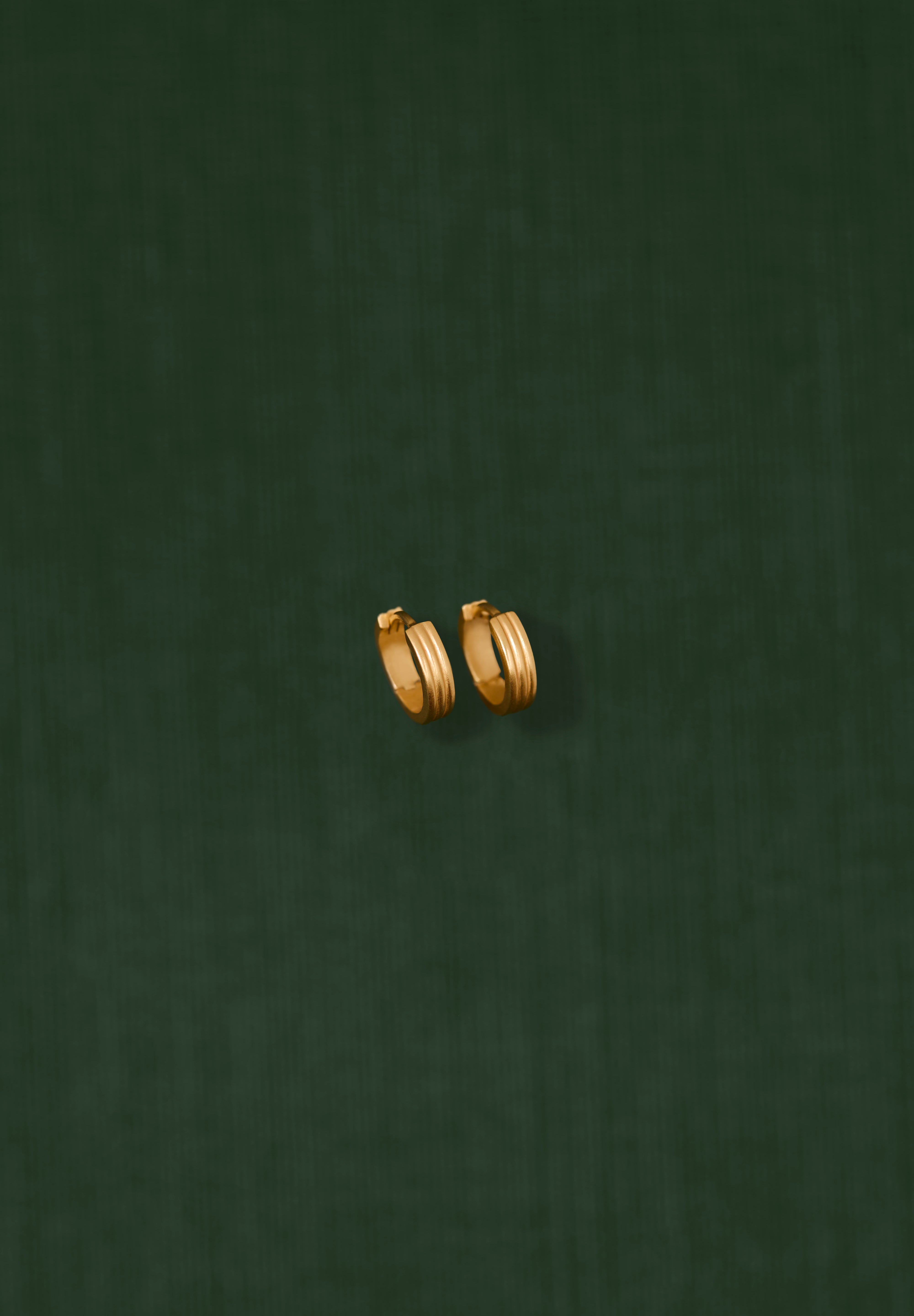 18K gold Trinity huggie earrings — handcrafted gold huggies — artisan jewelry — Sun Rae